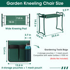 2-in-1 Garden Kneeler with Umbrella, Garden Kneeling Bench & Green Umbrella, Portable Garden Stool Loads Capacity 330lb and Garden Tools Bag with bottle holder, Gardening Gifts for Women,Men,Seniors