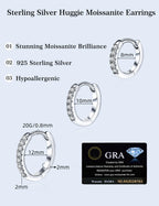 3 Pairs 925 Sterling Silver Moissanite Huggie Earrings for Women Men, Small Hoop Hypoallergenic Cartilage Earrings, Gifts Jewelry Set (18K White Gold)