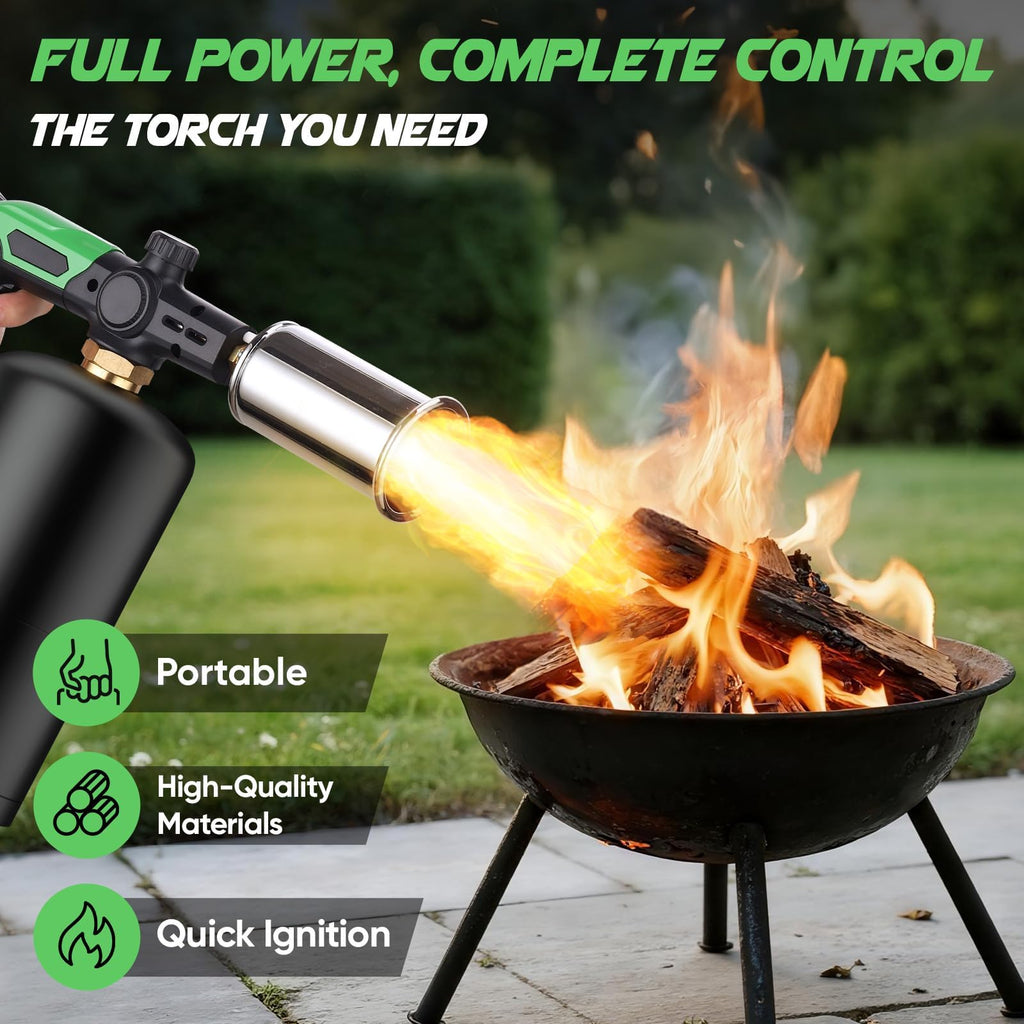 KOACKL Propane Torch Head, Kitchen Blow Torch Gun, Campfire Charcoal Starter, Grill Torch with Igniter, Adjustable Flame for Cooking, Soldering(Propane Tank Not Included)