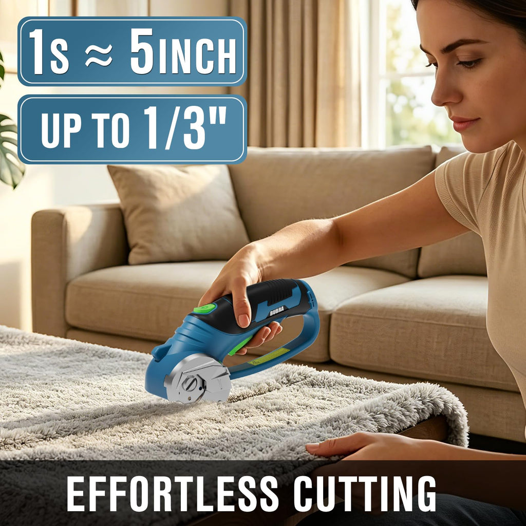 Cordless Electric Scissors 4V Rechargeable Cardboard Cutter with 4 SK5 Blades, 2000mAh Battery, LED Light, Electric Box Cutter 1/3” Cutting Capacity Power Cutter for Fabric Carpet Leather - Blue