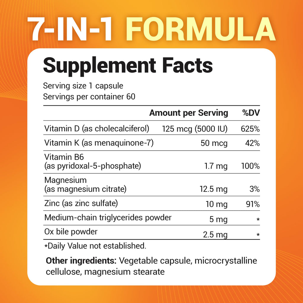 Dr. Berg Maximum Strength 2-in-1 Vitamin D3 K2 5000 IU | Naturally Derived D3 | 4X Lab-Tested & Verified | High Absorption Formula | K2 D3 Vitamin Supplement - 60 Capsules