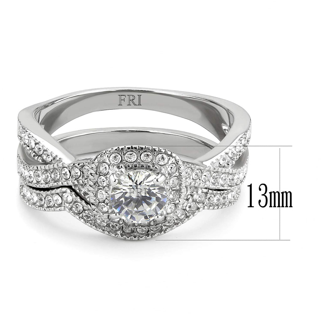 FlameReflection Stainless Steel Rings for Women Infinity Wedding Set Round CZ Cubic Zirconia Halo Engagement Bridal Jewelry Set Size 6