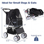 Giantex Foldable Pet Stroller for Small Dogs & Cats, Lightweight Dog Stroller with Lockable Wheels, One-Hand Quick Fold, Adjustable Canopy, Safety Leash & Storage Basket, Pet Travel Stroller, Black