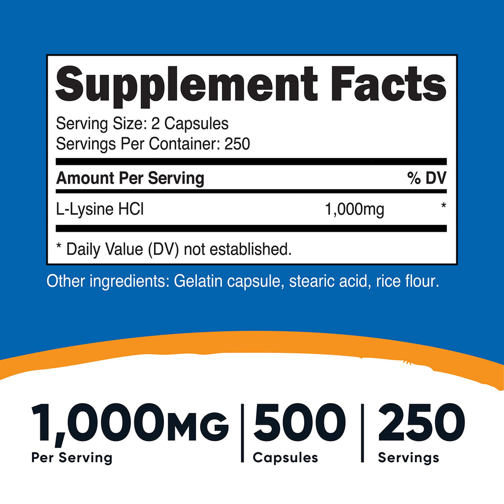 Nutricost L-Lysine 500mg (1000mg Serving), 500 Capsules (3 Bottles)