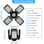 QiyuanLS 2-Pack LED Garage Light, 150W Deformable LED Ceiling Lights, 15000LM Garage Lighting with 4 Adjustable Panels, E26/E27 Shop Lights for Basement, Workshop, Attic