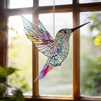 Hummingbirds Suncatcher Stained Glass, Hummingbird Suncatcher Ornament, Hummingbird Suncatcher for Grandma/Mom/Women (Colorful)