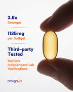 OmegaVia Ultra Concentrated Omega 3 Fish Oil Burpless, 60 Softgels, Triple Strength Omega 3 Fish Oil Supplements, 1135 mg Pure Omega3, No Fishy Burps, High EPA DHA DPA, IFOS 5-Star