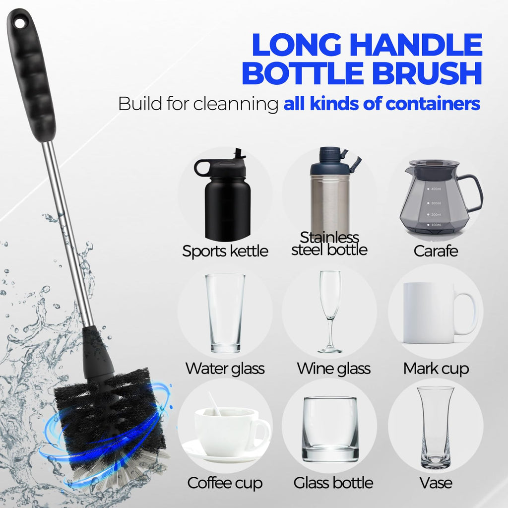 Holikme 6 Pack Bottle Brush 14" Stainless Steel Straw Cleaner Brush,Black