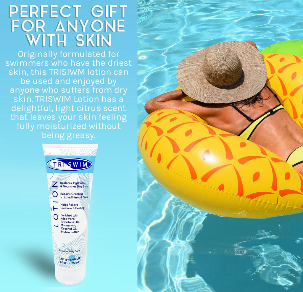 TRISWIM Swim Lotion 8.5oz | Neutralizes Chlorine, Bromine & Saltwater Odors | Hydrates & Soothes Dry Skin | Enriched with Aloe, Shea Butter & Coconut Oil | Zen Grapefruit Scent