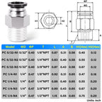TAILONZ 1/4" Tube OD x 1/4" MNPT Straight Push to Connect Fitting 10Pcs