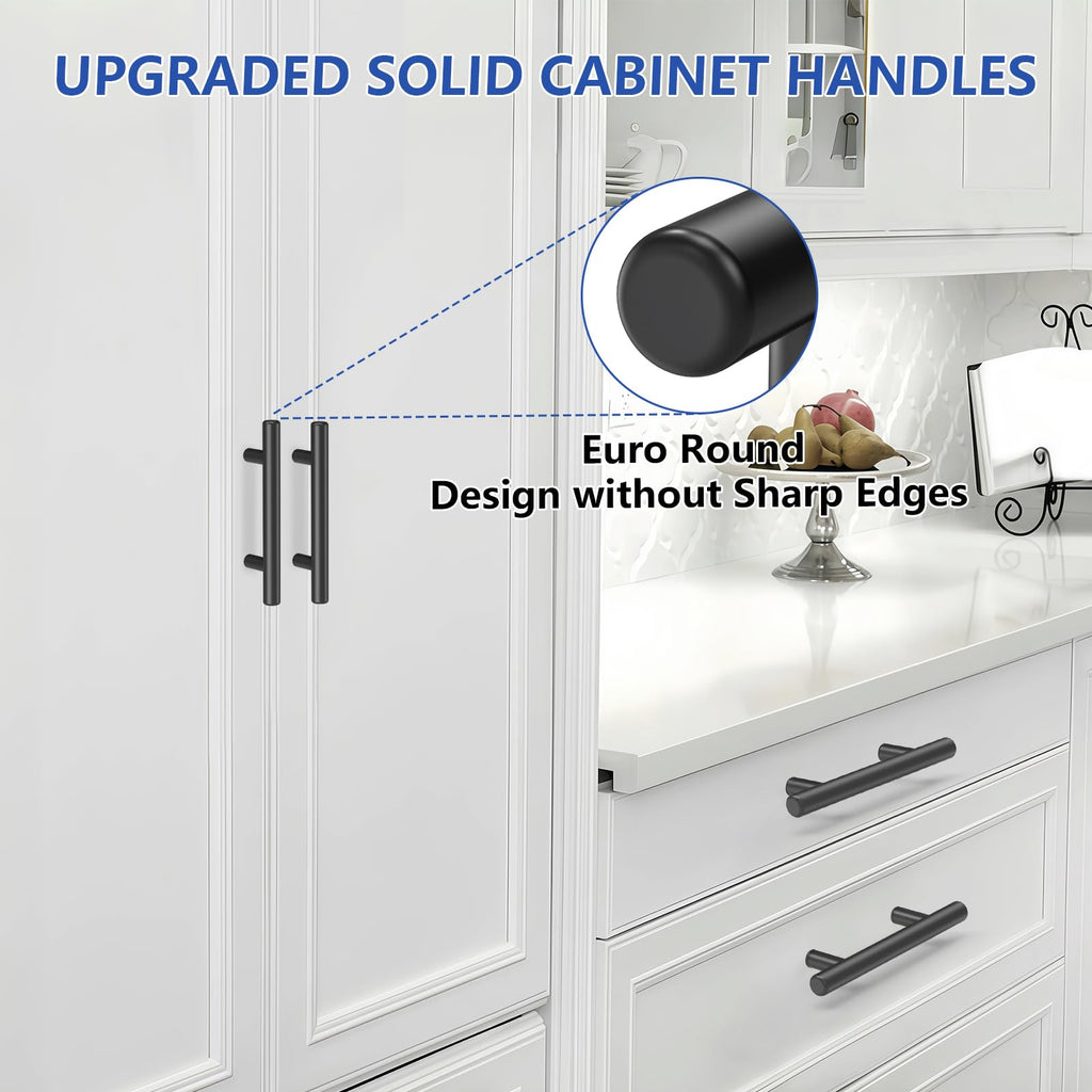 Plustool 50Pack Matte Black Cabinet Handles, 3''Hole Centers Kitchen Drawer Pulls, Stainless Steel Dresser Hardware for Kitchen Bathroom Bedroom - 5''Overall Length