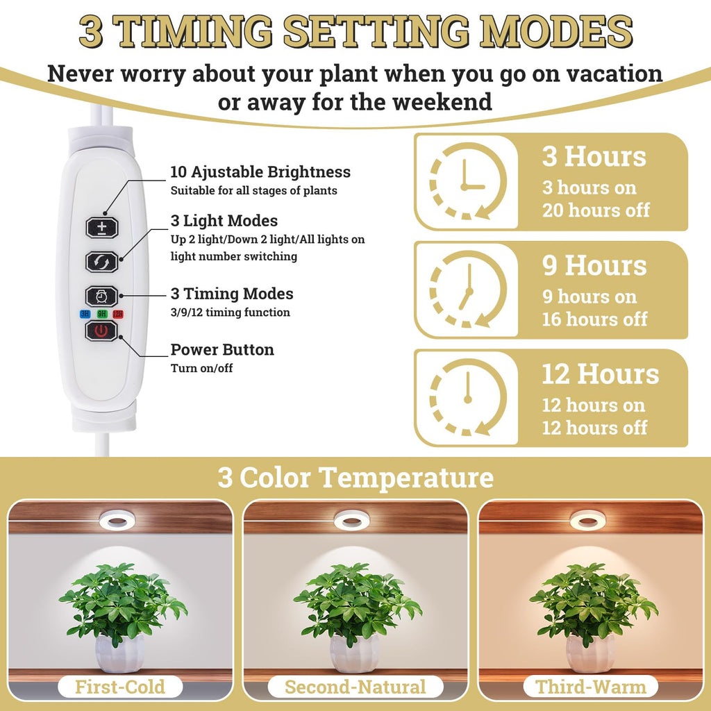 SIYOMG Ceiling Grow Lights for Indoor Plants, 192 LEDs Full Spectrum Halo LED Plant Light, with 3/9/12H Auto Timer Switch, 3 Colors,10 Dimming, Plant Lights for Small Plants, 4 Head