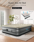 iDOO Air Mattress Queen with Built in Pump, Inflatable Mattress Queen Size, 18" Raised Blow up Mattress for Camping, Guests, Portable & Waterproof Air Bed, Colchon Inflable