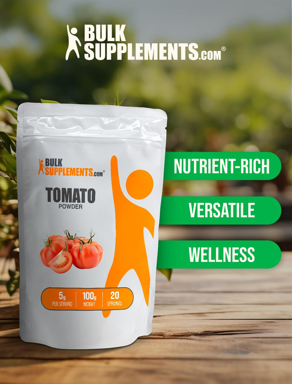 BulkSupplements.com Tomato Powder - Ground Tomato Powder for Coooking - Vegan & Gluten Free, 5g per Serving, 100g (3.5 oz) (Pack of 1)
