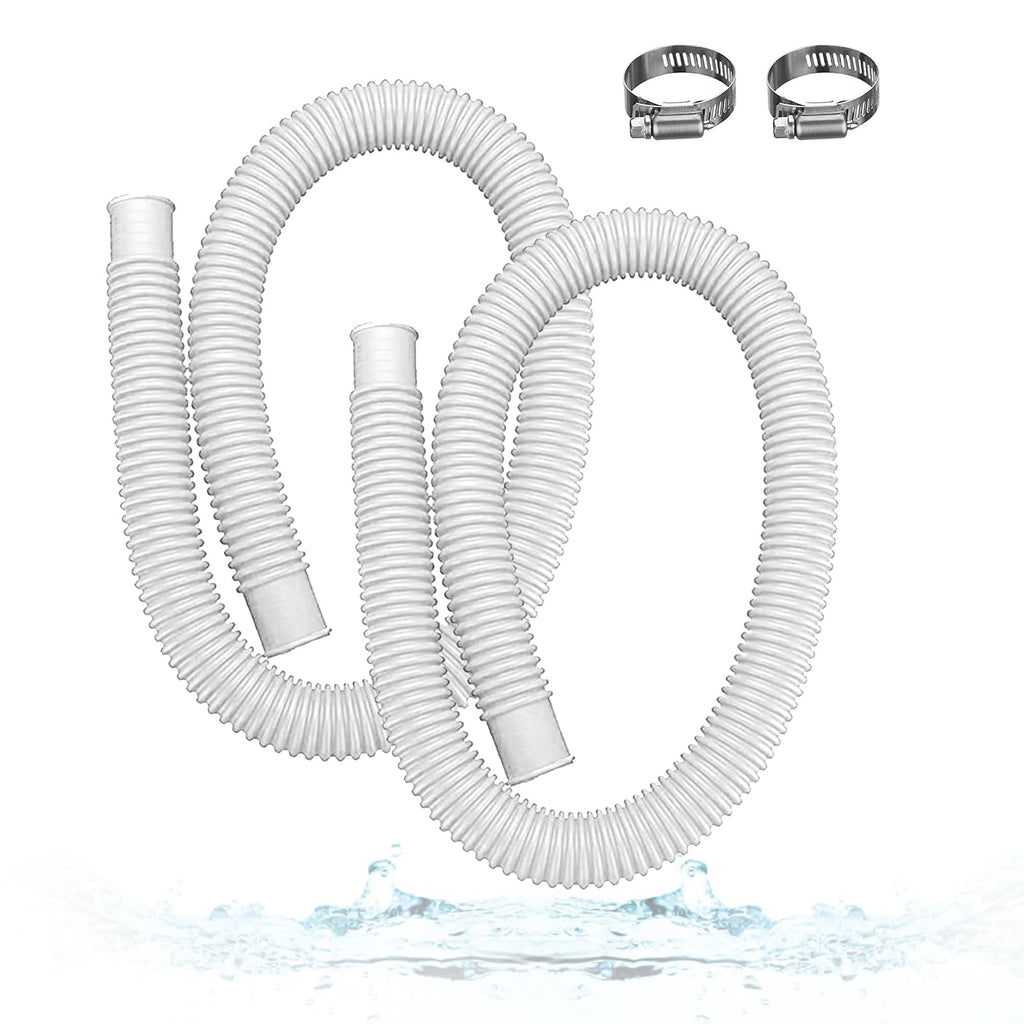 1.5" x 59" Pool Hoses for Above Ground Pools – 2-Pack Pool Pump Replacement Hose with 8 Clamps, Compatible with Intex, Coleman, Summer Waves Pool Pumps & Filters (White 2pcs-1.5“)