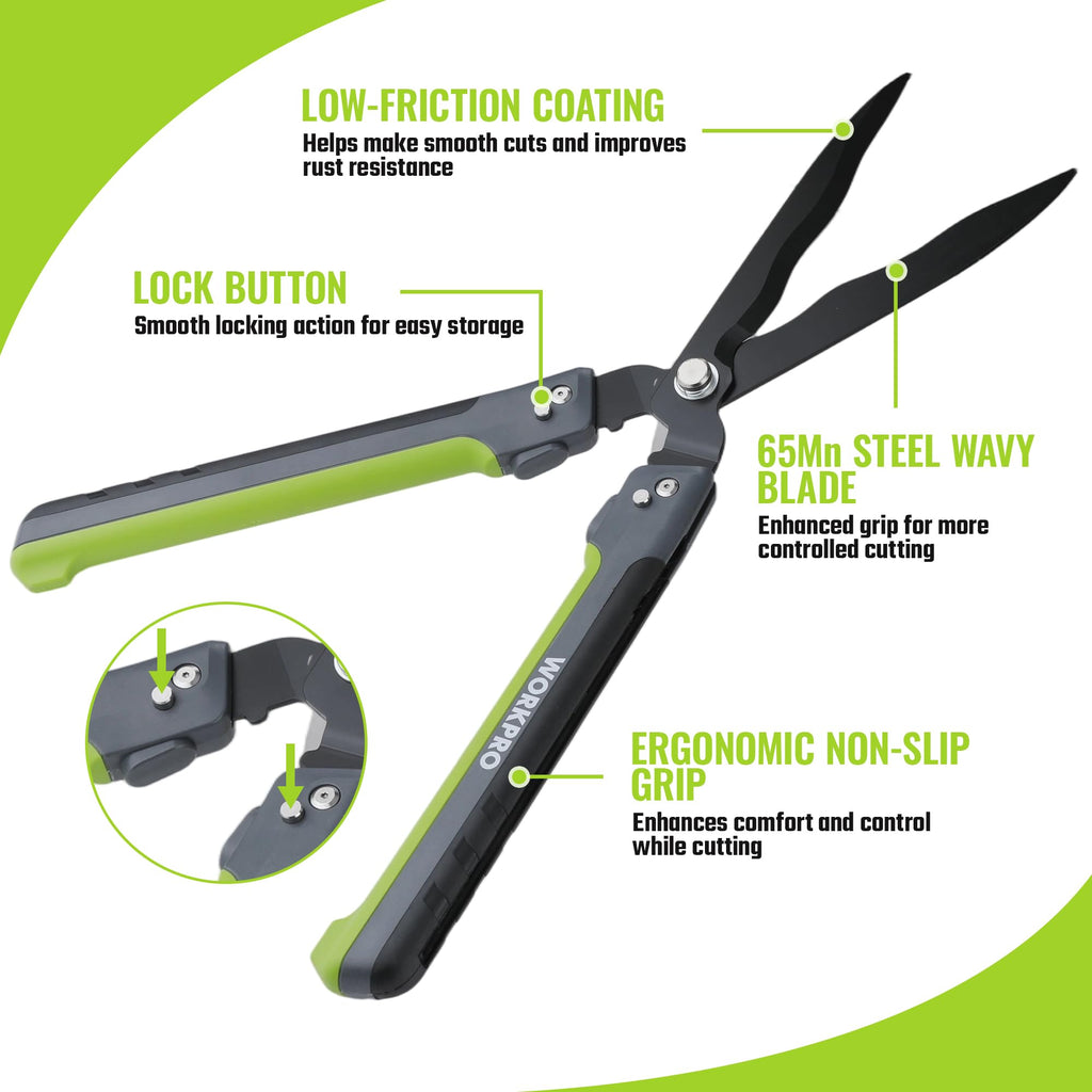 WORKPRO 23” Hedge Shears, Foldable Hedge Clippers for Most Garden Plants