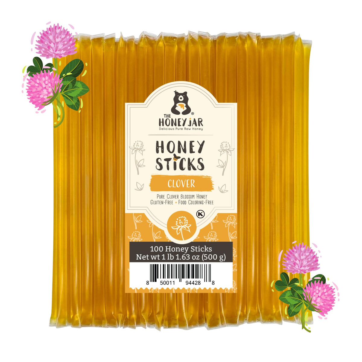 The Honey Jar Plain Honey Sticks - Pure Honey Straws For Tea, Coffee, or a Healthy Treat - One Teaspoon of Flavored Honey Per Stick - Made In The USA with Real Honey - (100 Count)