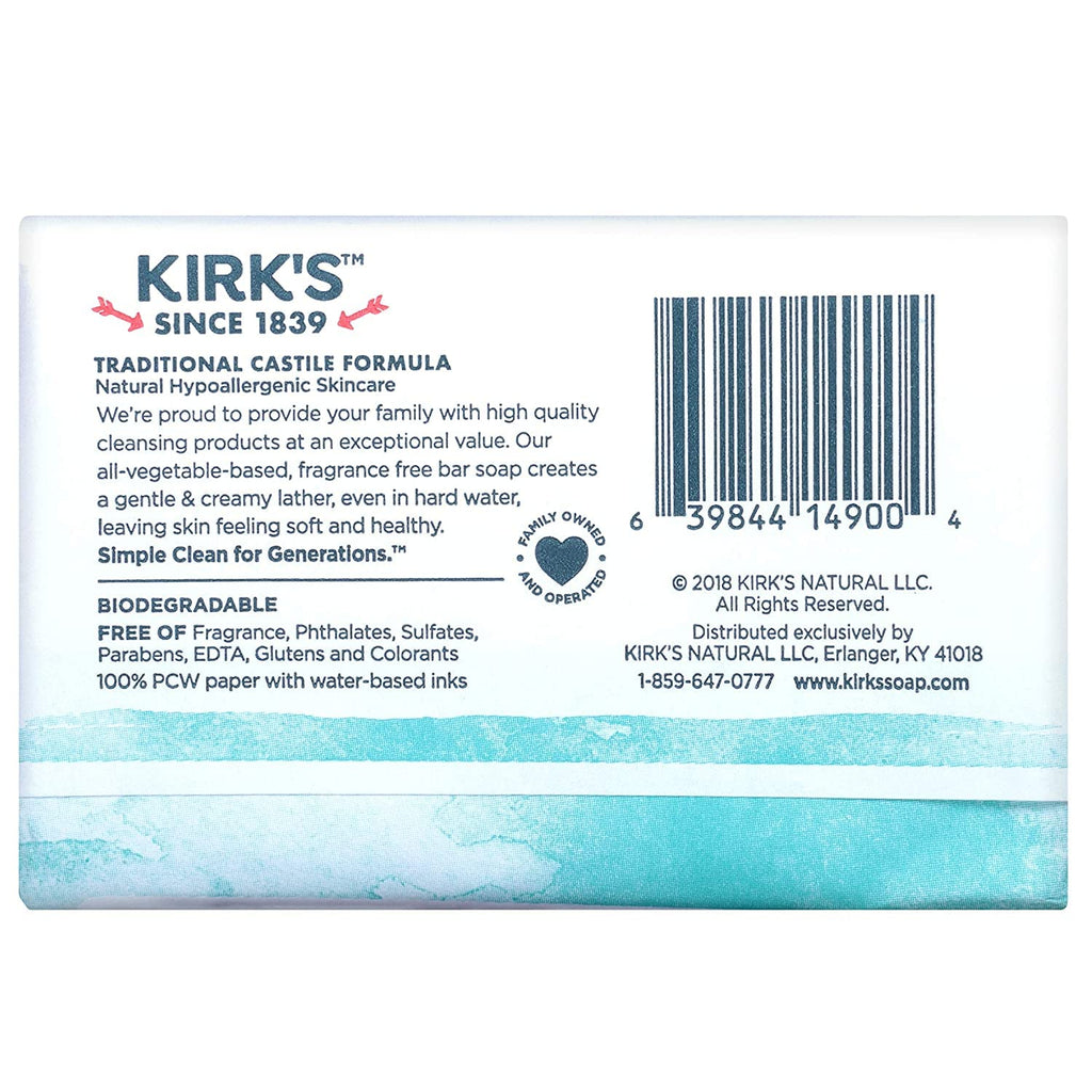Kirk's Original Coco Castile Soap Fragrance Free 4 oz (Multi-Pack)