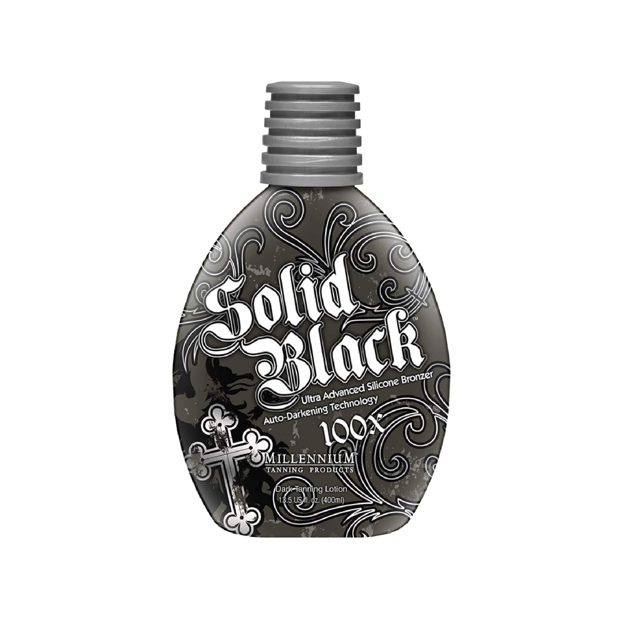 Millennium Tanning SOLID BLACK 100X Dark Tanning Lotion Indoor Outdoor Tan Enhancing Silicone Bronzer Tanning Bed Lotion 13.5 Fl oz (400 ml)