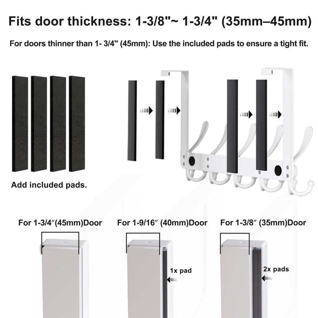 Dseap Over The Door Hook Hanger - Fits 1 3/8" to 1 3/4" Standard Doors | 5 Tri Hooks Heavy Duty Towel/Coat Rack | Door Organizer for Clothes, Jackets, Hats, Towels, White