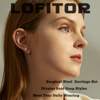 LOFITOR Hypoallergenic Surgical Steel Flat Back Earrings Set for Women Men