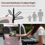EchoSmile 4 Wheels Pet Stroller, Dog & Cat Stroller for All-Season, Lightweight Carrier with Storage Basket, Adjustable Handle, Removable Pad, Breathable Mesh, Up to 135 lbs, Pink