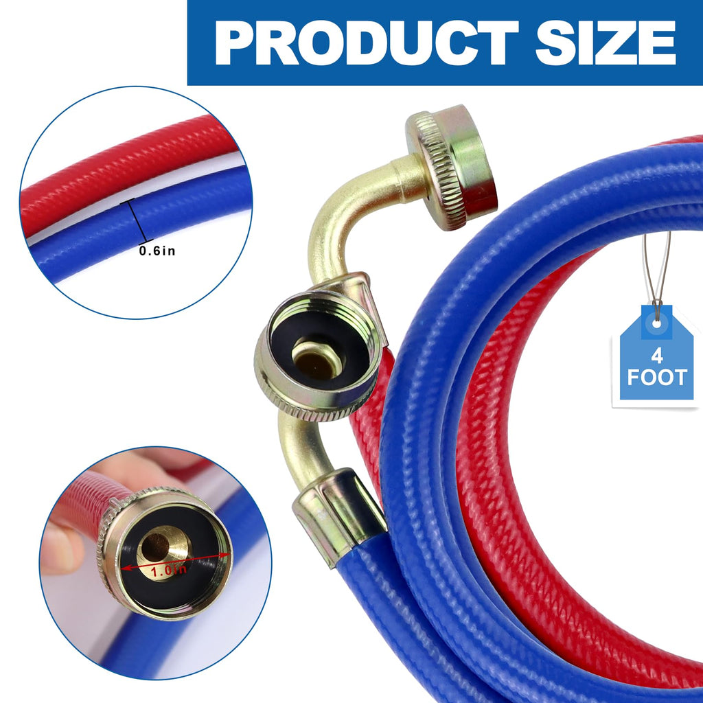Rubber Washing Machine Hoses With Elbow 4FT,Washing Machine Elbow Hose with 3/4" Connection Supply for Hot and Cold Water Washer Hoses (2 Packs),Universal Fit for All Standard Wash Machines-by MIFLUS