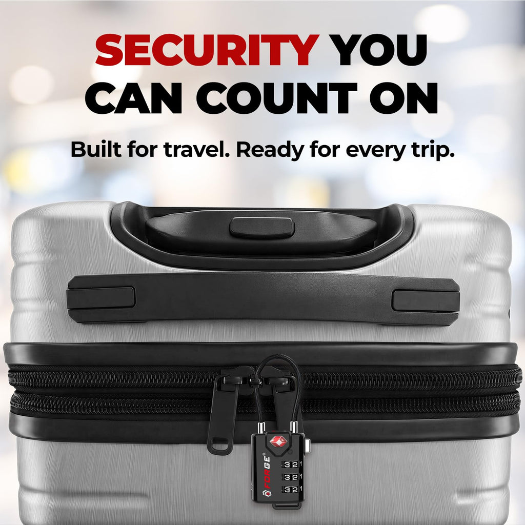 Forge TSA Approved Luggage Locks, Open Alert Cable Lock, Black, 4 Pack