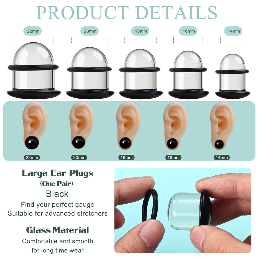 GEMQUEEN 24 Pcs 0.5mm Increments Glass Ear Stretching Kit Hypoallergenic