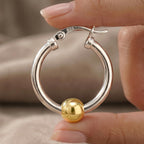 LeCalla 925 Sterling Silver Cape Style Hoop Earrings | 14K Gold-Plated Two-Tone Ball High Polish Beaded Click-Top Hoop Earrings for Women - 25mm