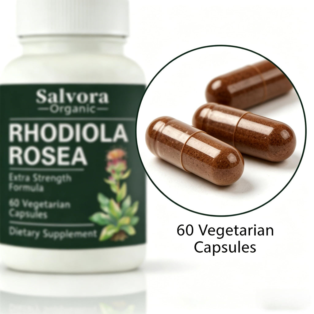 Salvora Organic Rhodiola Rosea, All-Natural, Non-GMO, Vegan, 60 Capsules