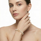 Merlinae 18K gold plated Copper , initial letter bright gold chain designer jewelry bracelet, double-layered star-shaped and letter decorated bracelet, luxurious style, adjustable wrist length, suitable for women to wear