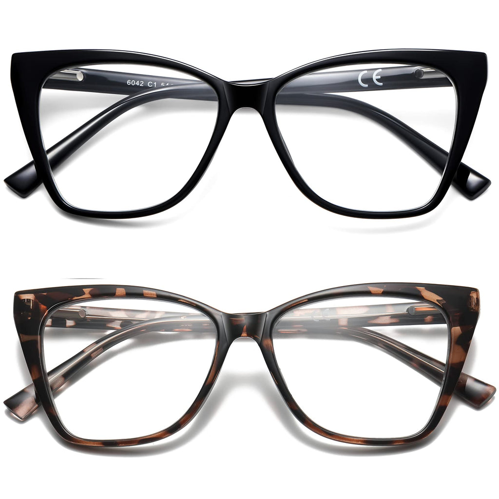 LKEYE Oversized Reading Glasses For Women Cat Eye Computer Blue Light Blocking Reader Stylish Ladies Designer Fashion Large Unbreakable Eyeglasses 2pack Black Leopard LK6042 + 1.50 x
