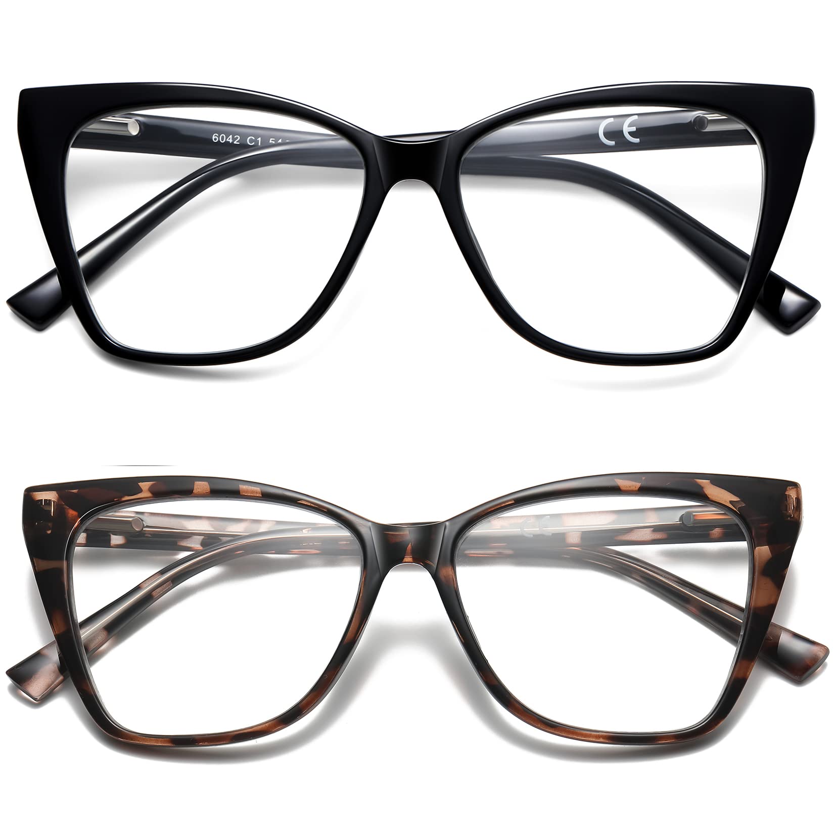 LKEYE Oversized Reading Glasses For Women Cat Eye Computer Blue Light Blocking Reader Stylish Ladies Designer Fashion Large Unbreakable Eyeglasses 2pack Black Leopard LK6042 + 1.50 x