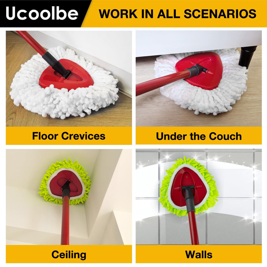 Spin Mop Replacement Heads Compatible with Ocedar EasyWring 1-Tank System, Duster Mop Head for Ocedar, 6 Pack Spin Mop Refills, 2 Pack Chenille Mop Pads, 1 Mop Base for deep Cleaning