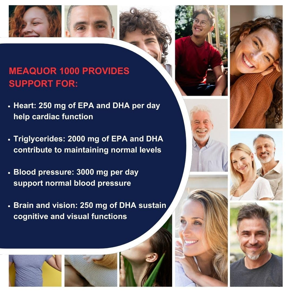 Meaquor 1000 Omega 3 Fish Oil Capsules IFOS Certified - Omega3 1000mg Supplement with EPA and DHA - No Aftertaste (60 Softgel Caps)