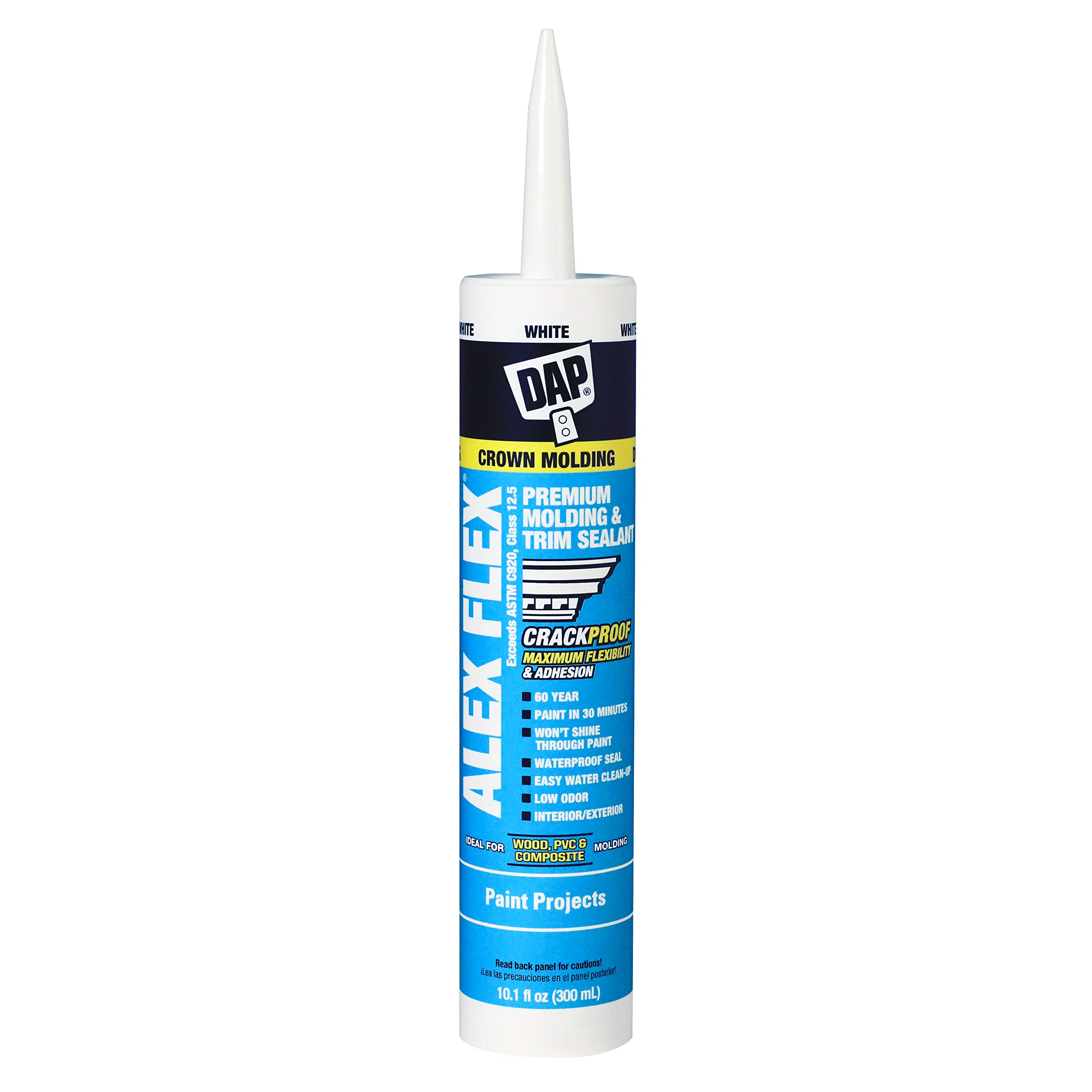 DAP Alex Flex Premium Molding & Trim Siliconized Sealant, White, 10.1 Oz (7079818542)