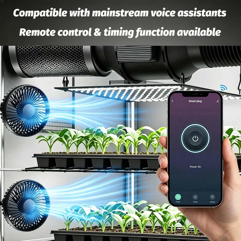 Brioeua 5" Grow Tent Fan, Smart Plug Remote & Timing, 3-Speed Quiet Airflow, Brushless Motor, Adjustable Clamp, 8 Ft Power Adapter for Hydroponics Cooling Ventilation Grow Tent Dual Clip Fans