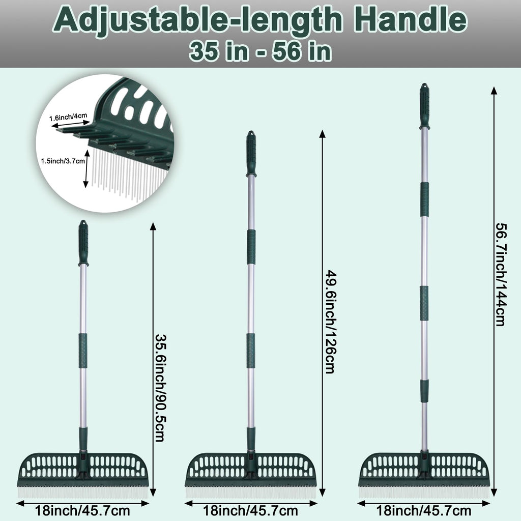 Artificial Turf Rake, Double-Sided Turf Brush Rake with 35-56 Inch Adjustable Steel Handle, Turf Rake for Artificial Grass, Pet Hair, Leaves & Debris – If Any Assembly Issues, Contact Us