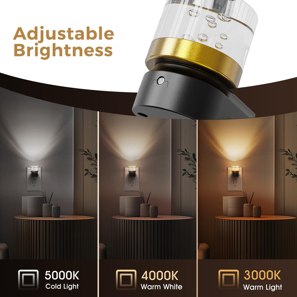 L LOHAS LED Night Lights Plug into Wall, 2 Pack 3000K/4000k/5000K Adjustable Color Temperature Bubble Night Light, Dusk to Dawn Sensor for Hallway, Bathroom, Rooms