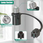 Aaeytby Light Socket Outlet Adapter, 3 in 1 Light Socket to Plug Adapter, Convert E26/E27 Bulb Socket to 3 Prong Outlet with Extension Cord, Suitable for Outdoor Porch Patio Garage 2-Pack