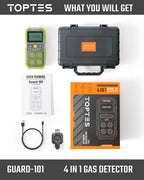 TopTes Guard-101 4 Gas Monitor Multi Detector for H2S, CO, LEL, and O2, with Vibration, Visual, and Audible Alarms, 14h Long Battery Life, Safety Explosion-Proof, for Work, Home - Green