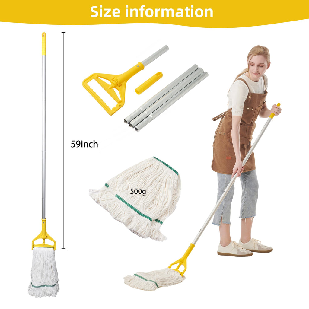Commercial Industrial Mop with 59" Long Handle & 3 Replacement Mop Heads