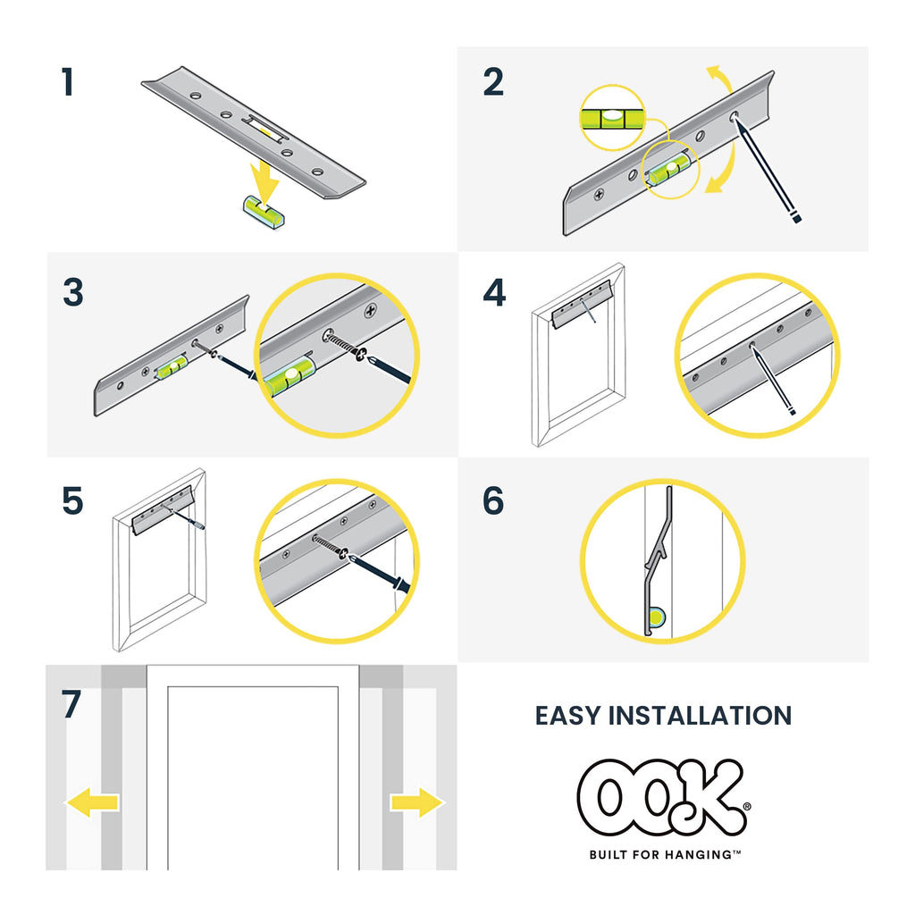OOK 533212 French Cleat Mirror and Picture Hangers with Hardware, 200lb, Aluminum (13 Piece)