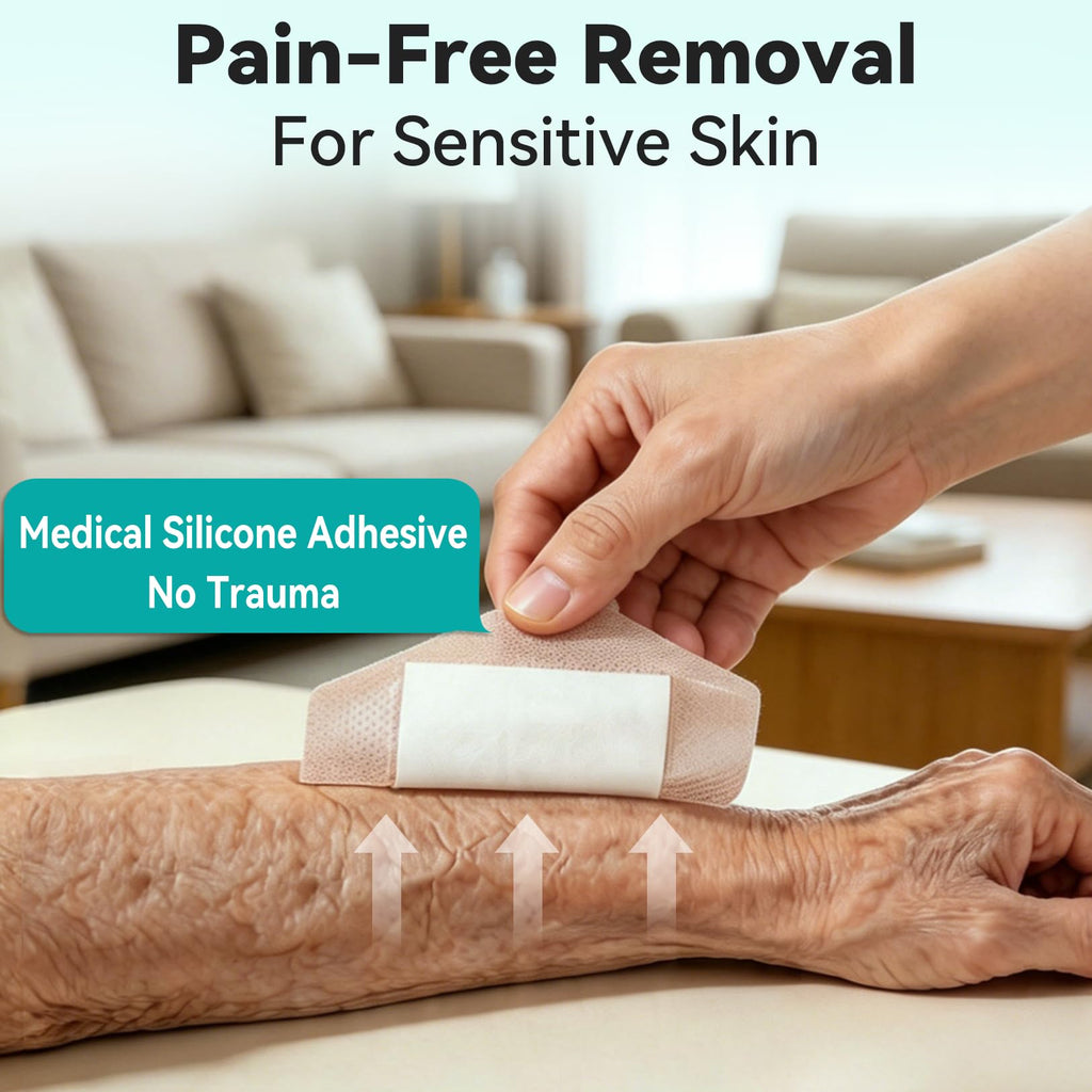 Dimora Silicone Foam Dressing with Border Adhesive 3"x3" Waterproof Wound Dressing First Aid Bandage for Wound Care 10 Pack