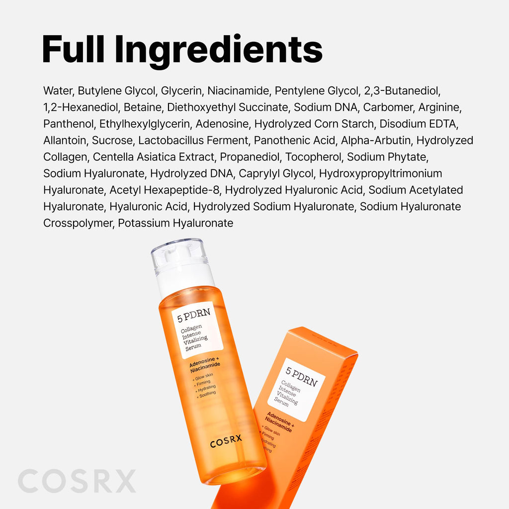 COSRX 5 PDRN Collagen Intense Vitalizing Serum - Korean Serum for Skin Firming & Glowing with Salmon DNA, Centella, Lactobacillus PDRN & Collagen, Korean Skin Care (3.38 fl.oz.)