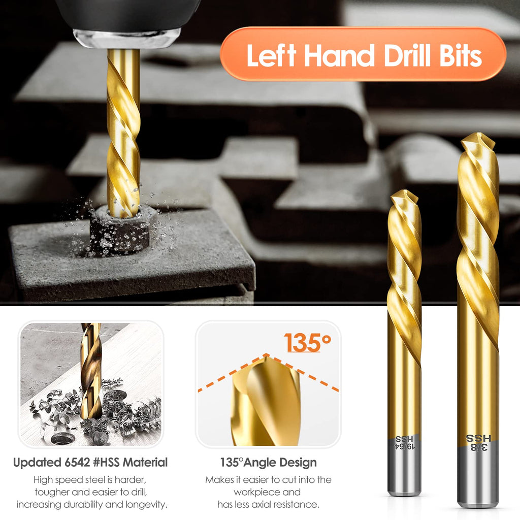 12 Pcs Screw Extractor and Left Hand Drill Bits Set, Easy Out Bolt Extractor Set Spiral Flute Stripped Screw Remover Reverse Cobalt HSS Steel Drill Bit for Remove Broken Tight Screws Bolts Studs