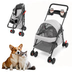 Pet Stroller for Small Medium Dogs Cats, Lightweight Foldable Pet Wagon with 360° Front Wheels & Brake, 40 lbs Capacity Carrier for Park Travel Shopping, Breathable Mesh Basket (Light Gray)