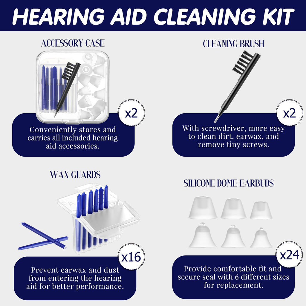 Wovnet Hearing Amplifier Accessories Kit, Compatible with Audien Hearing Amplifier Cleaning Tools, Includes 6 Sizes Silicone Dome, Cleaning Brush and Screwdriver, Wax Guards, Carrying Case(16 Pcs)