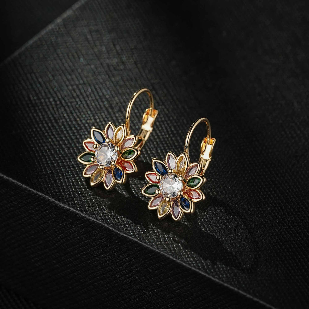 EVEVIC Austrian Crystal Flower Leverback Earrings for Women